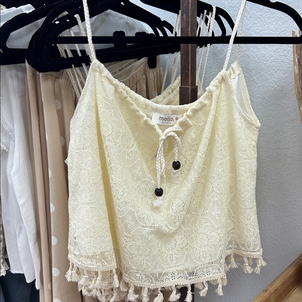 Mello Cream Lace Tassel Camisole